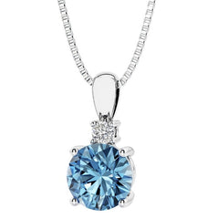 Sterling Silver London Blue Topaz & LAB Diamond Pendant -16"
