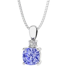 Sterling Silver Created Tanzanite & LAB Diamond Pendant -16"