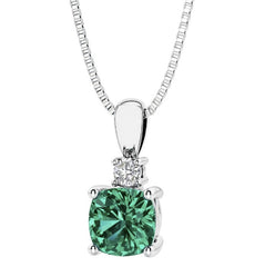 Sterling Silver Created Emerald & LAB Diamond Pendant -18"