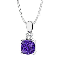Sterling Silver Amethyst & LAB Diamond Pendant -18"