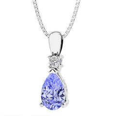 Sterling Silver Created Tanzanite & LAB Diamond Pendant -18"