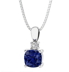 Sterling Silver Created Blue Sapphire & LAB Diamond Pendant -18"