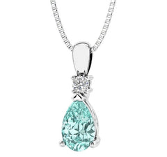 Sterling Silver Created Tourmaline & LAB Diamond Pendant -18"