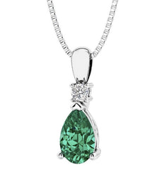 Sterling Silver Created Emerald & LAB Diamond Pendant -18"