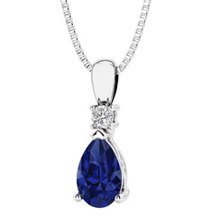 Sterling Silver Created Sapphire & LAB Diamond Pendant -18"