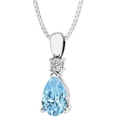 Sterling Silver Blue Topaz & LAB Diamond Pendant -18"