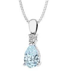 Sterling Silver Aquamarine & LAB Diamond Pendant -18"