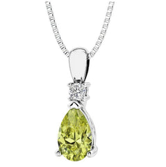 Sterling Silver Peridot & LAB Diamond Pendant -18"