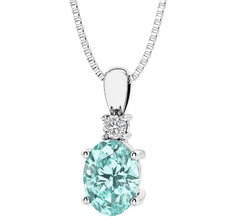 Sterling Silver Created Tourmaline & LAB Diamond Pendant -18"