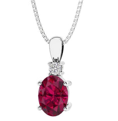 Sterling Silver Created Ruby & LAB Diamond Pendant -18"