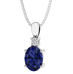 Sterling Silver Created Sapphire & LAB Diamond Pendant -18"