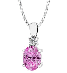 Sterling Silver Created Pink Sapphire & LAB Diamond Pendant -16"