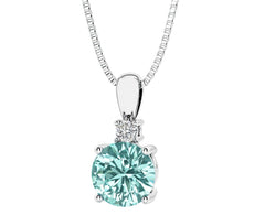 Sterling Silver Created Tourmaline & LAB Diamond Pendant -18"