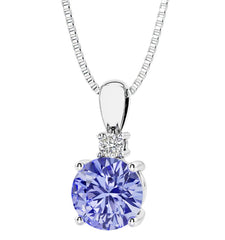 Sterling Silver Created Tanzanite & LAB Diamond Pendant -18"