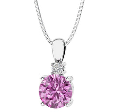 Sterling Silver Created Pink Sapphire & LAB Diamond Pendant -18"