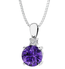 Sterling Silver Amethyst & LAB Diamond Pendant -16"