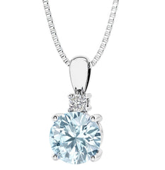 Sterling Silver Aquamarine & LAB Diamond Pendant -18"