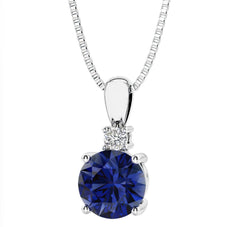 Sterling Silver Created Blue Sapphire & LAB Diamond Pendant -18"