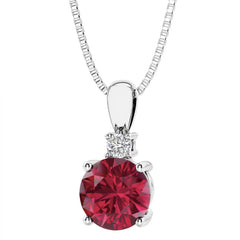 Sterling Silver Created Ruby & LAB Diamond Pendant -18"