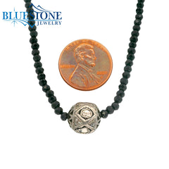 Black Spinel Beaded Necklace w/ One Diamond Bead - 17"
