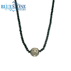 Black Spinel Beaded Necklace w/ One Diamond Bead - 17"