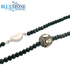 Black Spinel Beaded Necklace w/ One Diamond Bead - 17.5"