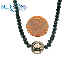 Black Spinel Beaded Necklace w/ One Diamond Bead - 17.5"
