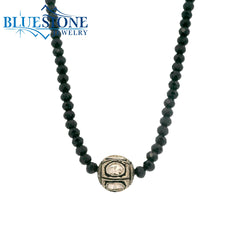 Black Spinel Beaded Necklace w/ One Diamond Bead - 17.5"