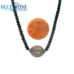 Black Spinel Beaded Necklace w/ One Diamond Bead - 16"