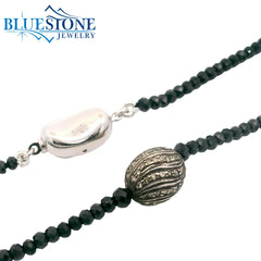 Black Spinel Beaded Necklace w/ One Diamond Bead - 17"