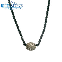 Black Spinel Beaded Necklace w/ One Diamond Bead - 17"