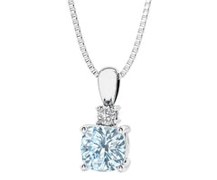 Sterling Silver Aquamarine & LAB Diamond Pendant -18"