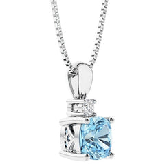Sterling Silver Swiss Blue Topaz & LAB Diamond Pendant -20"