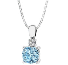 Sterling Silver Swiss Blue Topaz & LAB Diamond Pendant -20"
