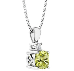 Sterling Silver Peridot & LAB Diamond Pendant -18"
