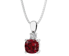 Sterling Silver Garnet & LAB Diamond Pendant -18"