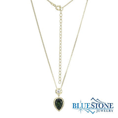 Sterling Silver & Gold Necklace with Green CZ- 19"