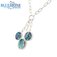 Silver Paperclip Necklace w/ 3 Abalone Pendants - 20"