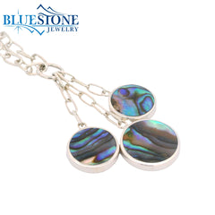 Silver Paperclip Necklace w/ 3 Abalone Pendants - 20"