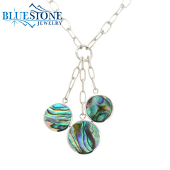 Silver Paperclip Necklace w/ 3 Abalone Pendants - 20"