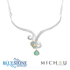 Two-Tone Necklace w/ Amazonite, Blue Topaz & Opal - 19"