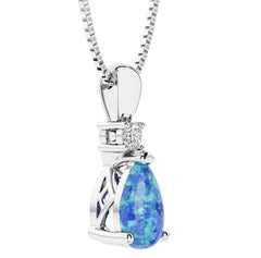 Silver Opal and Diamond Pendant- 20 Inches