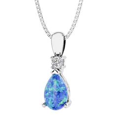 Silver Opal and Diamond Pendant- 20 Inches