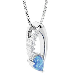 Silver Opal and Diamond Pendant- 20 Inches