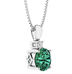 Silver Emerald and Diamond Pendant- 20 Inches