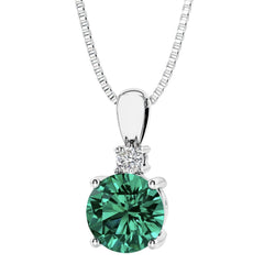 Silver Emerald and Diamond Pendant- 20 Inches