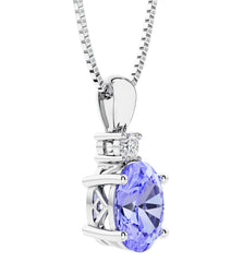 Silver Tanzanite and Diamond Pendant- 20 Inches