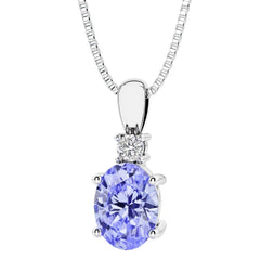 Silver Tanzanite and Diamond Pendant- 20 Inches
