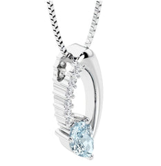 Silver Aquamarine and Diamond Pendant- 20 Inches
