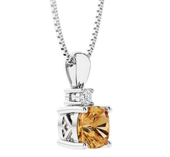 Silver Citrine and Diamond Pendant- 20 Inches